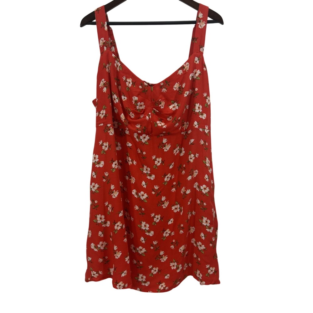 Old Navy Women 2X Red Floral Fit & Flair Crepe Mini Dress Pockets New with Tags